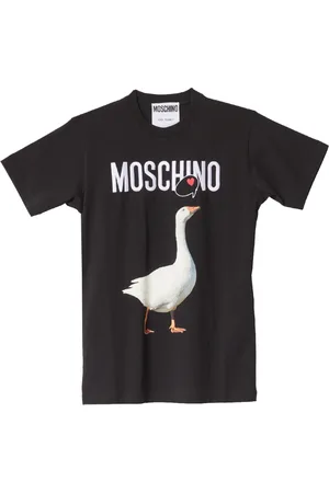 Moschino Koszulki, Kobieta, Czarny, M, Czarna bawełniana koszulka z nadrukiem gęsi Luisa