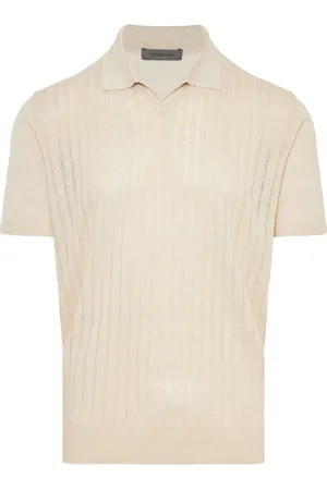 corneliani Koszulki, Mężczyzna, Beżowy, 2XL, Żakardowy polo z lnu