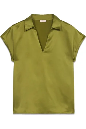 Oltre Bluzki, Kobieta, Zielony, M, Bawełna, T-shirt z dwóch materiałów z dekoltem w serek
