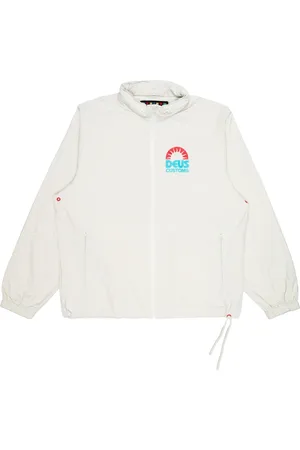 Deus Ex Machina Kurtki, Mężczyzna, Biały, M, Nylon, Nylonowa Kurtka Coach z nadrukiem Surfboards