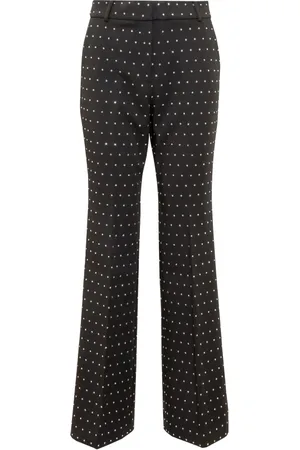 Michael Kors Spodnie, Kobieta, Czarny, S, Poliester, Spodnie Bootcut z Rozciągliwego Krepu, zdobione Kryształkami