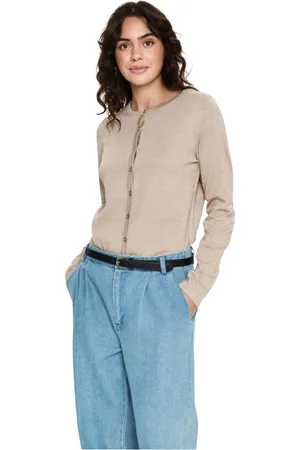 Saint Tropez Swetry, Kobieta, Beżowy, XL, R-Neck Cardigan Strik Plaza Taupe Melange