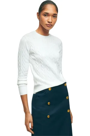 Brooks Brothers Swetry, Kobieta, Biały, M, Bawełna, Sweter z Przędzy Supima Cotton Cable