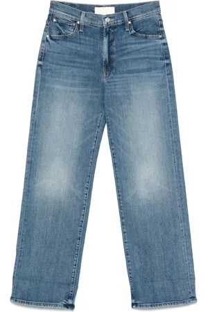 Mother Jeansy, Kobieta, Niebieski, W26, Denim, Jeansyy Denim Dodger z Złożonymi Nogawkami