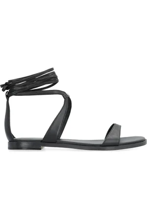 Michael Kors Buty, Kobieta, Czarny, 36 EU, Skóra, Skórzane płaskie sandały na wiązane