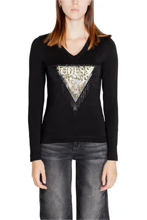 Guess Koszulki, Kobieta, Czarny, M, Długi Rękaw z Kamieniami T-shirt