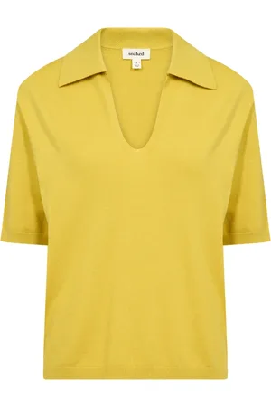 Soaked in Luxury Swetry, Kobieta, Żółty, XS, Snake Eye Polo Pullover Sweater