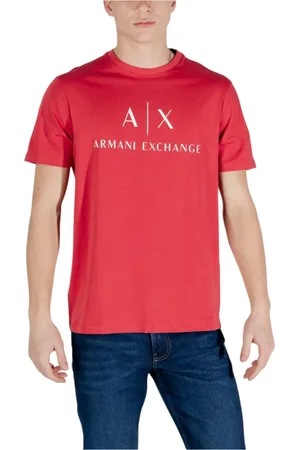 Armani Exchange Koszulki, Mężczyzna, Czerwony, XS, Czerwona Koszulka z Nadrukiem i Okrągłym Dekoltem