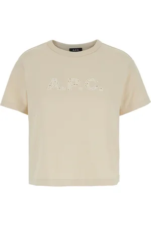 A.P.C. Koszulki, Kobieta, Beżowy, S, Beżowy T-shirt z nadrukiem logo z bawełny