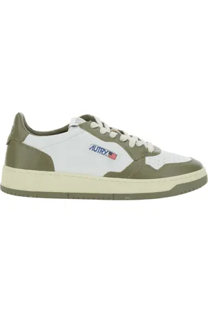 Autry Buty, Mężczyzna, Zielony, 40 EU, Zielone skórzane trampki z bocznym logo