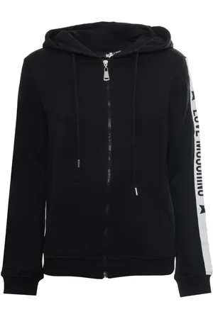 Moschino Bluzy, Kobieta, Czarny, 2XS, Bawełniany Sweter z Zamkiem i Logo