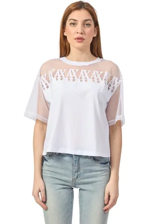 Armani Exchange Koszulki, Kobieta, Biały, XS, Biała Przezroczysta Koszulka na Ramiączkach