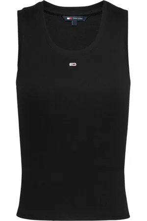 Tommy Hilfiger Koszulki, Kobieta, Czarny, S, Elegancki Top z Okrągłym Dekoltem