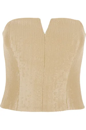 FEDERICA TOSI Koszulki, Kobieta, Beżowy, M, Top Beżowy Bustier z Cekinami Kobieta