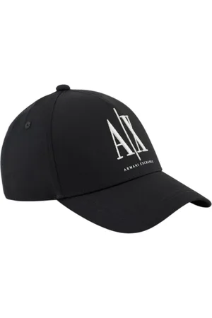 Armani Exchange Akcesoria, Mężczyzna, Czarny, ONE SIZE, Czarna Wydrukowana Bawełniana Czapka z Klamrą