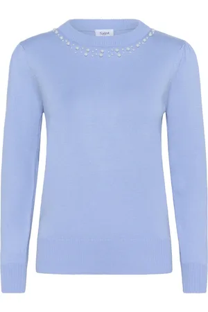 Saint Tropez Swetry, Kobieta, Niebieski, XS, Sweter Hydrangea z Haftkami