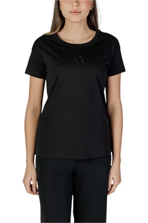 Armani Exchange Koszulki, Kobieta, Czarny, M, Czarna Bawełniana Koszulka dla Kobiet