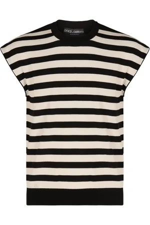 Dolce & Gabbana Swetry, Mężczyzna, Czarny, M, Paski Sweter z Bawełny z Żebrowanym Dekoltem