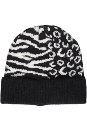 ONLY Akcesoria, Kobieta, Czarny, ONE SIZE, Zebra Print Dzianinowa Czapka Czarno Biała