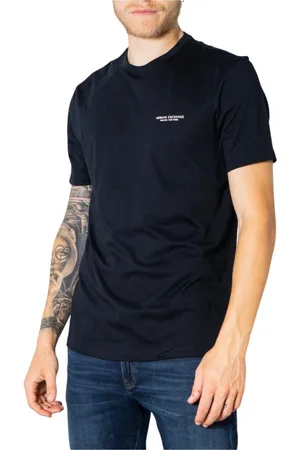 Armani Exchange Koszulki, Mężczyzna, Niebieski, S, Niebieski Print Crew Neck Tee