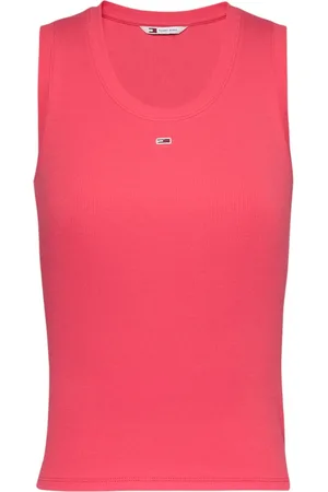 Tommy Hilfiger Koszulki, Kobieta, Czerwony, S, Koralowy Bezrękawnik z Okrągłym Dekoltem