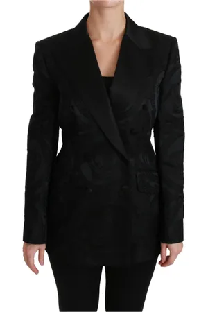 Dolce & Gabbana Kurtki, Kobieta, Czarny, L, Floral Brocade Dwurzędowy Blezer