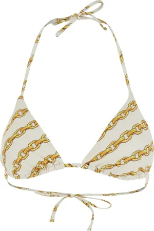 VERSACE Stroje kąpielowe, Kobieta, Biały, L, Biały Top Bikini z Wzorem Łańcucha