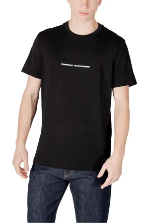 Armani Exchange Koszulki, Mężczyzna, Czarny, XL, Czarna Bawełniana Koszulka Krótki Rękaw