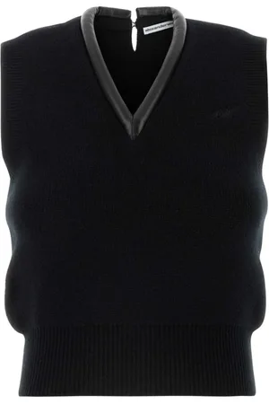 Alexander Wang Swetry, Kobieta, Czarny, M, Czarny Wełniany Rozciągliwy Kamizelka