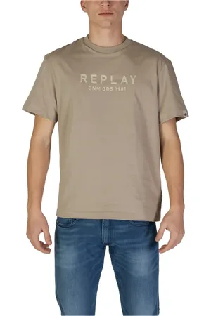 Replay Koszulki, Mężczyzna, Beżowy, S, Bawełna, Gładki bawełniany T-shirt z okrągłym dekoltem