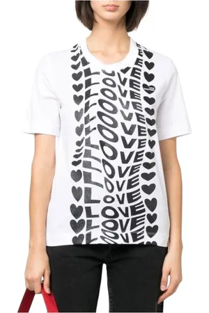 Moschino Koszulki, Kobieta, Biały, 2XS, Koszulka z Logo z Krótkim Rękawem