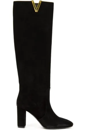 Via Roma Buty, Kobieta, Czarny, 37 EU, Zamsz, Czarny Zamszowy But - Gładkie Złote V - Obcas 7cm