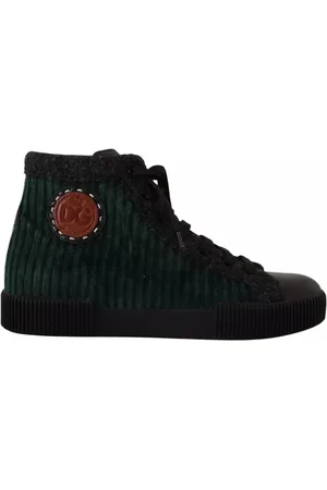 Dolce & Gabbana Buty, Mężczyzna, Czarny, 42 EU, Zielono-Czarny Corduroy High Top Sneakers
