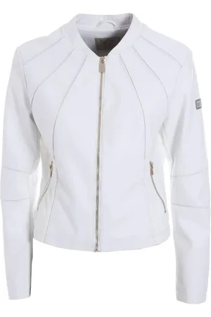 YES ZEE BY ESSENZA Bluzy, Kobieta, Biały, XL, Len, Krótka kurtka z eko-skóry i zamkiem