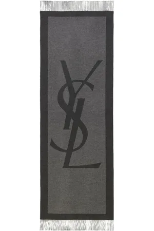 Saint Laurent Akcesoria, Mężczyzna, Szary, ONE SIZE, Jedwabny szal z frędzlami