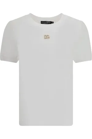 Dolce & Gabbana Koszulki, Kobieta, Biały, XS, T-shirt z logo z kryształkami