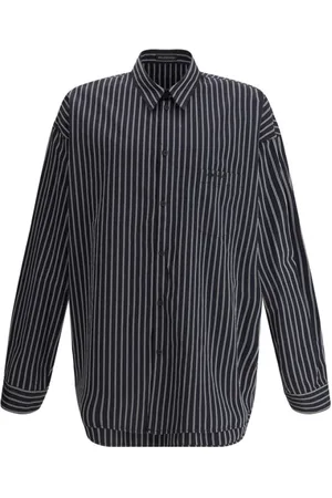 Balenciaga Koszule, Mężczyzna, Czarny, S, Len, Koszula w Paski z Kieszenią i Klasycznym Kołnierzem