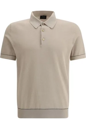BRIONI Koszulki, Mężczyzna, Beżowy, M, Krótki Rękaw Sweterkowa Koszulka Polo