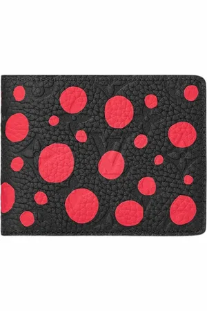 LOUIS VUITTON Akcesoria, Mężczyzna, Czerwony, ONE SIZE, Czarna skórzana portmonetka z czerwonymi okręgami