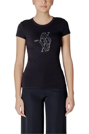 Armani Exchange Koszulki, Kobieta, Czarny, S, Czarna Koszulka z Krótkim Rękawem z Nadrukiem