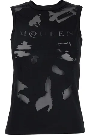 Alexander McQueen Koszulki, Kobieta, Czarny, XS, Czarny Bezrękawnik z Logo