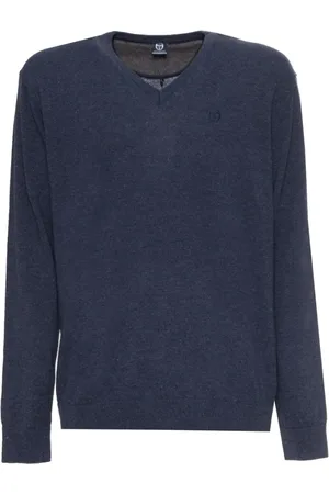 Sergio Tacchini Swetry, Mężczyzna, Niebieski, M, Sweter z wełny z dekoltem w serek, ściągaczami i logo