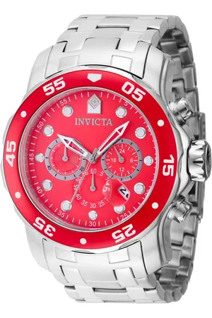 Invicta Akcesoria, Mężczyzna, Szary, ONE SIZE, Chronograf Zegarek Czerwona Tarcza Luksus Mężczyźni