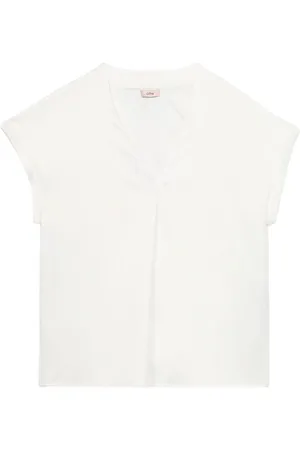 Oltre Bluzki, Kobieta, Biały, XL, Bawełna, T-shirt zrobiona z dwóch różnych materiałów z dekoltem w serek