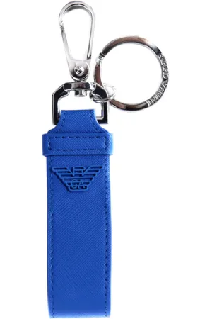 Emporio Armani Akcesoria, Mężczyzna, Niebieski, ONE SIZE, Niebieski brelok z żelaza i skóry