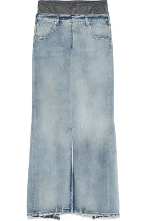 Maison Margiela Spódnice, Kobieta, Niebieski, 2XS, Denim, Niebieska Spódnica z Szerokim Pasem