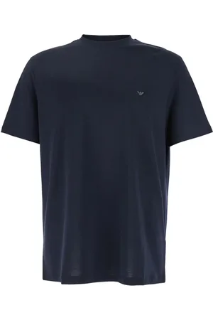 Emporio Armani Koszulki, Mężczyzna, Niebieski, L, Niebieski T-shirt z Logo haftowane na przodzie z bawełny