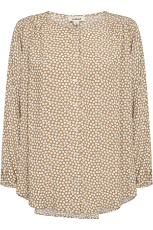 Soaked in Luxury Bluzki, Kobieta, Beżowy, M, Khaki Green And White Dots Bluzka