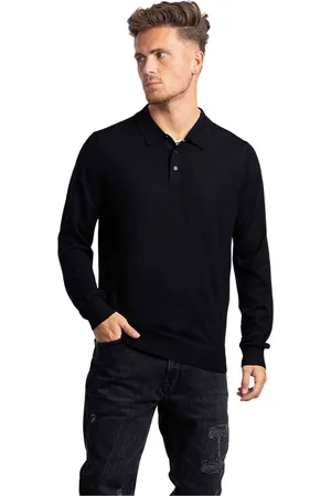 Michael Kors Koszulki, Mężczyzna, Czarny, M, Wełna, Koszulka Polo z Długim Rękawem