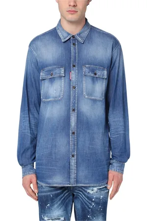 Dsquared2 Koszule, Mężczyzna, Niebieski, L, Koszula Jeansyowa